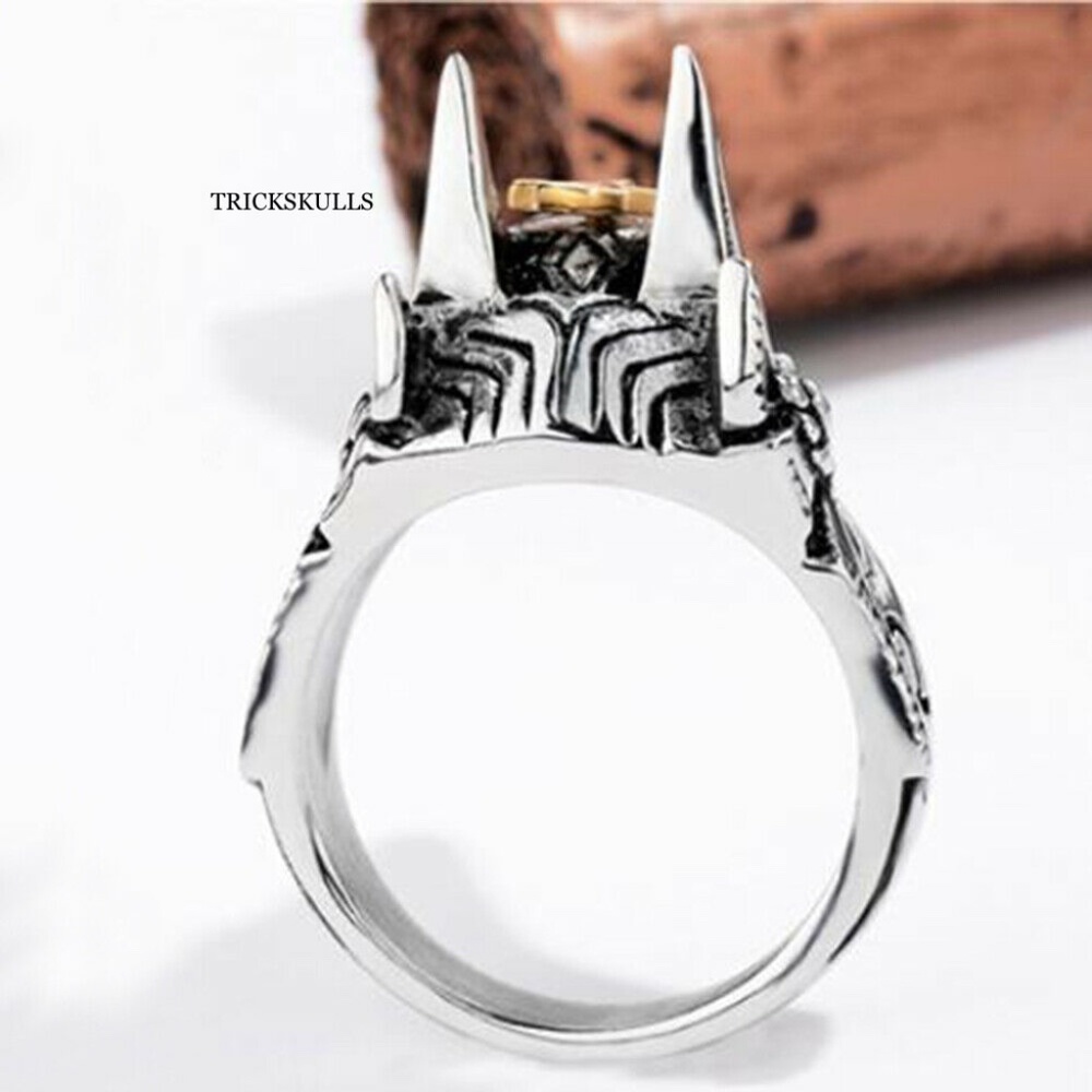 Silver Stainless Tactical Egyptian Ankh Anubis Wolf Jackal God Spikes Ring New! - Picture 6 of 10